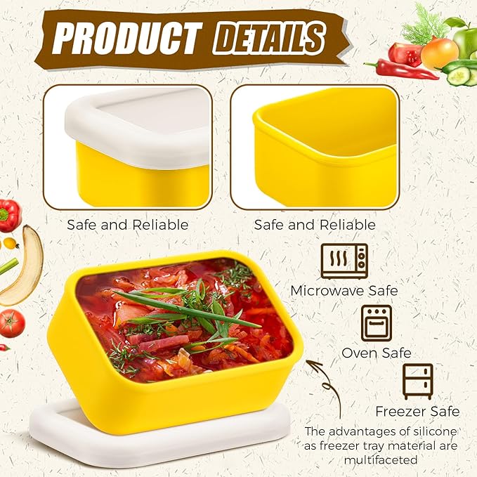 Nuogo 8 Pcs 1 Cup Silicone Freezer Trays with Lid Silicone Soup Molds Rectangle Soup Freezer Containers Reusable Food Preserving Tray Ice Trays for Soups Sauces Stews(Yellow)