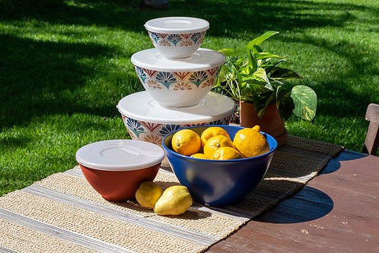 Rio Medallion Set of 5 Melamine Mixing Bowls with Lids for Mixing and Kitchen Storage