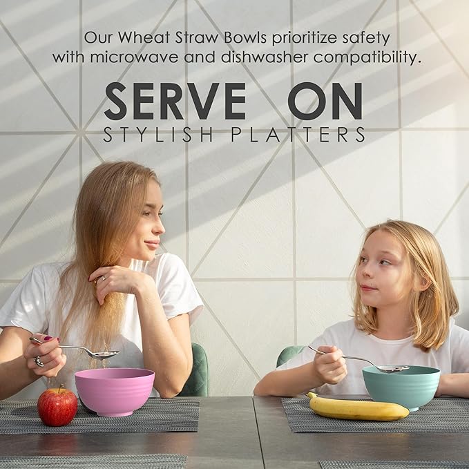26oz Wheat Straw Cereal Bowl Set of 8 - Cereal Bowls for Kids & Elders - Microwave Safe Soup Bowls for Kitchen - Dishwasher Safe Bowl - Lightweight Toddler Bowls Set for Salad, Rice, Breakfast Oatmeal