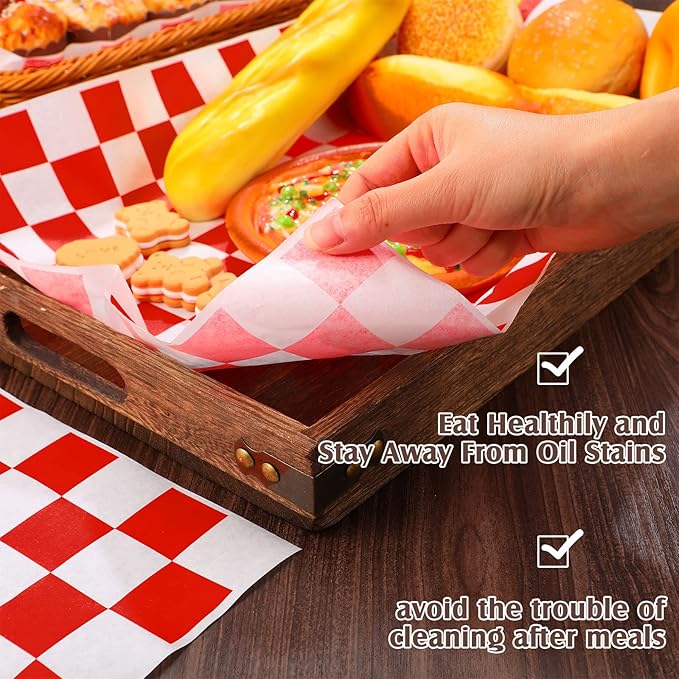 Honeydak 600 Pcs Sandwich Wrapping Paper Sheet 15x15 Checkered Food Wax Sheets Parchment Paper Basket Liner Grease Restaurant Wedding Party Supplies for Wrapping Bread Burgers(Red)