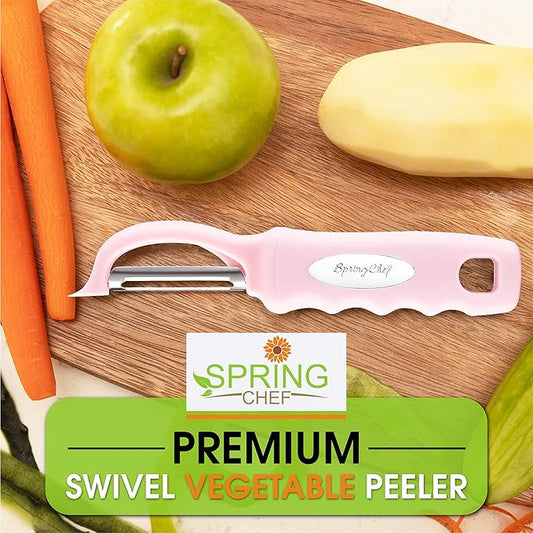 Spring Chef Premium Swivel Vegetable Peeler, Pink Lemonade & Stainless Steel Magnetic Measuring Cups, Set of 7, Black - 2 Product Bundle