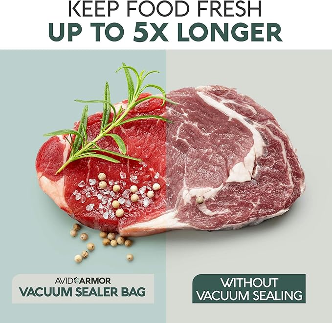 Avid Armor Vacuum Sealer Bags - 4 Pack, 8x25 Rolls | BPA-Free Vacuum Seal Bags for Food Storage, Meal Prep, Sous Vide | Heavy Duty Vacuum Sealer Bags, Fits Foodsaver & Seal a Meal