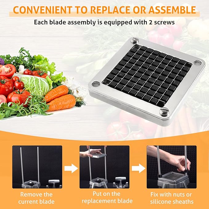 WICHEMI Replacement Chopper Blade 3/8" Blade Commercial Vegetable Chopper Stainless Steel Onion Chopper Dicer Blades and Pusher Block for Tomato Dicer French Fry Cutter