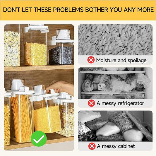 Storage Cereal Organizers Containers Sets , Food Grade BPA free PET Material Reusable，Airtight food storage containers with lids， kitchen organizers and storage Total(2 pcs 2300ml 2 pcs 1800ml)