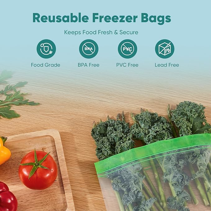 Lerine 26 Pack Reusable Gallon Freezer Bags Dishwasher Microwave Safe, Extra Thick Reusable freezer Bags 1 Gallon, BPA Free Leakproof Food Storage Bags for Meal Prep, Kitchen Organization