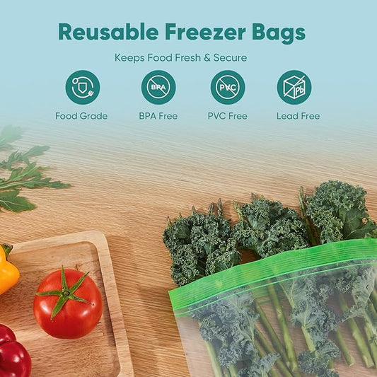 Lerine 26 Pack Reusable Gallon Freezer Bags Dishwasher Microwave Safe, Extra Thick Reusable freezer Bags 1 Gallon, BPA Free Leakproof Food Storage Bags for Meal Prep, Kitchen Organization