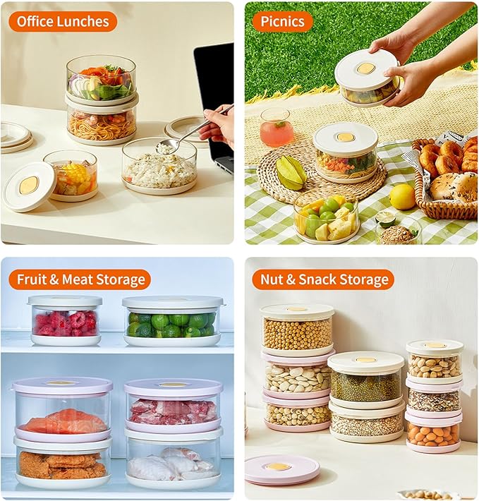 2 Pack Borosilicate Glass Soup Bowls, Glass Food Storage Containers with Lids, Glass Meal Prep Containers, Microwave Safe, Airtight & Leak Proof, for Lunch & Picnics (White & Pink)