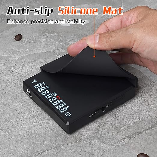 0.1g High Precision Digital Mini Coffee Scale, 0.3g to 2kg Measuring Range Rechargeable Espresso Mini Scale with Tare Function, LED Display (Black, ABS)