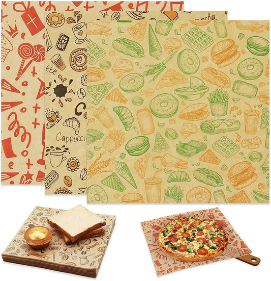 Food Paper Sheets 12"x12" - 300Pcs Paper Liners for Plastic Food Basket, Premium Deli Sandwich Wrappers, Best Kraft Food Wrapping Paper Sheets for Picnic, Festival, Fair or BBQ.