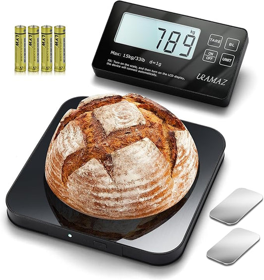 Food Scale with Detachable Display, 33lb Stainless Steel Kitchen Scales Digital Weight Grams and Ounces, Digital Food Scales for Kitchen, Baking Scale for Sourdough Bread, Food Weight Scale 1g/0.1oz