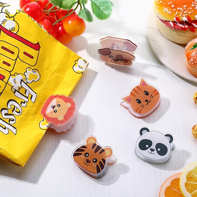 Crtiin 24 Pcs Cute Bag Clips Funny Animals Shaped Fruit Kitchen and Food Bag Clips Binder Paper Plastic for Airtight Seal Food Storage