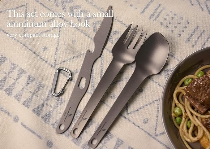 Boundless Voyage Titanium Cutlery Set Ultralight Utility Flatware Utensil Spoon Fork Knife in Case for Home Use Travel Camping Ti1078T