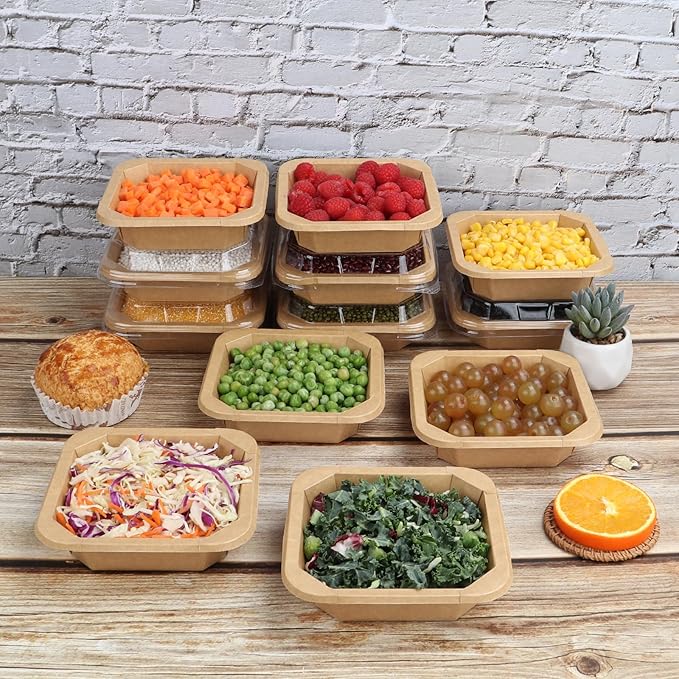 14OZ Disposable Kraft paper bowls with lids,Food containers Soup Bowls Party Supplies Treat Bowls 50 PACK
