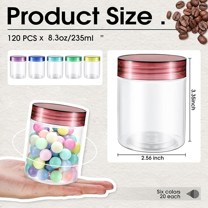 120 Pcs 8 oz Plastic Jars with Lids Clear Round Leakproof Storage Containers Empty Refillable Plastic Jars for Travel Storage Face Creams Kitchen Household Food Spice (Soft Color)