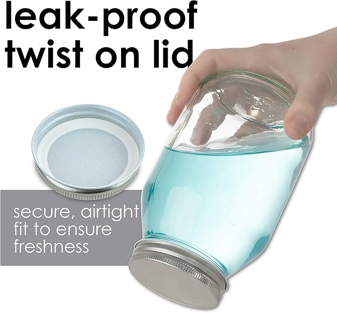 12 Pack of 32oz Mayo Style Glass Mason Jars and Metal Leak Proof Lids for Pickling, Fermenting, Canning and Storing. Containers for Pickles, Kombucha, Preserves, Sauces, Kefir, Fruits,