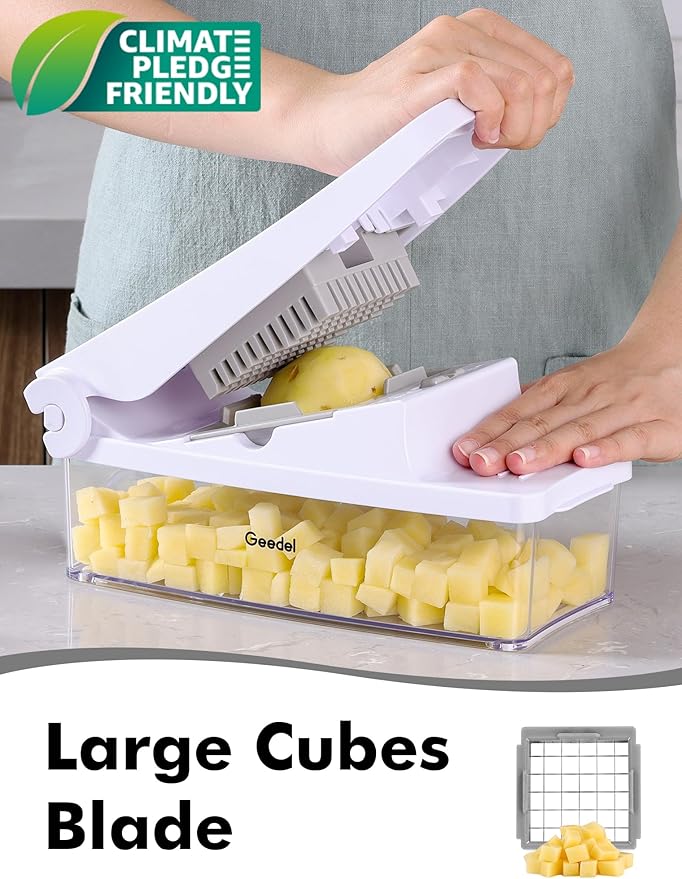 Geedel Vegetable Cutter, Onion Cutter Pro Food Chopper, Kitchen Vegetable Slicer Dicer Cutter, Veggie Chopper with container for Salad Onion Potato Carrot (2 in 1, White)