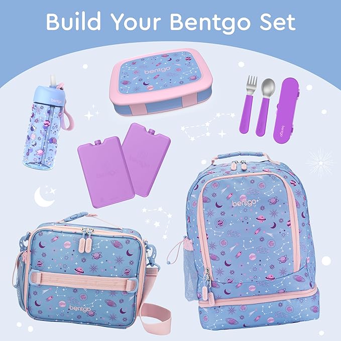 Bentgo Kids Prints Leak-Proof, 5-Compartment Bento-Style Kids Lunch Box - Ideal Portion Sizes for Ages 3-7, Durable, Drop-Proof, Dishwasher Safe, & Made with BPA-Free Materials (Lavender Galaxy)