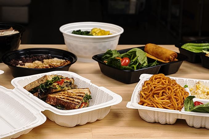 TIYA Takeout Food Containers – 24 oz Bulk 150 Pack with Lids – Plastic Food Storage To-Go Round Bowls – Reusable, Microwavable, Dishwasher Safe – Leak-Proof and Great for Meal Prep – BPA-Free