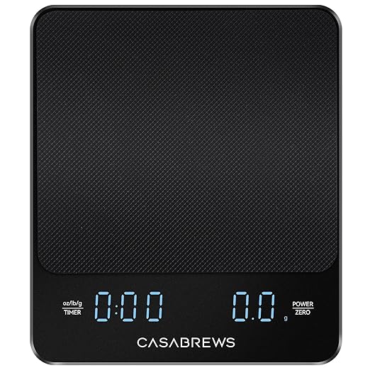 CASABREWS ZD216 Coffee Scale with Timer, 0.1g High Precision Mini Espresso Scale with Silicone Cover, Rechargeable Small Digital Kitchen Scale for Espresso and Pour-Over, LCD Display, 6.6lbs/3kg