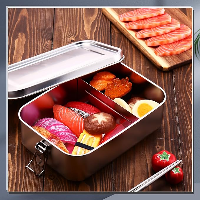 Umigy 1 Pcs Stainless Steel Food Containers Metal Bento Lunch Box Stainless Steel Food Storage Containers, Lockable Clips to Leak Proof, Reusable Dishwasher Snack Boxes for Work, Picnic (2400ml)