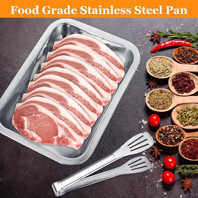 4 Pcs Breading Pans with Tong, Stainless Steel Breading Trays, High Sided Food Prep Trays for Preparing Schnitzel, Panko, Bread (10.63 x 7.87 x 2.75 Inches)