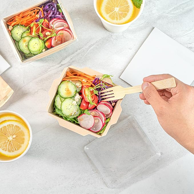 Restaurantware-Sustain 17 Ounce Sturdy Paper Take Out Boxes, 50 Disposable Take Out Food Containers - With PLA lining, Lids Sold Separately, Bamboo Paper Containers, Compostable, Click-Lock Design