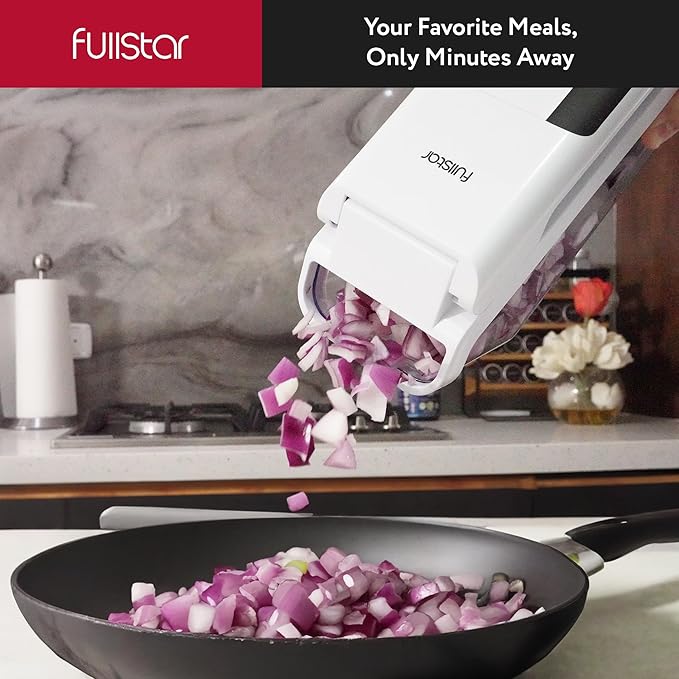 Fullstar Vegetable Chopper and Mandoline Slicer for Kitchen, Food Chopper with Container & Lid, Cheese Grater (8 in 1 - White)