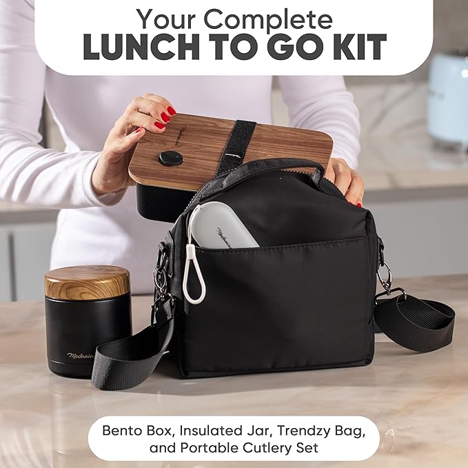 Leak Resistant Stainless Steel Bento Box For Adults|Stainless Steel Lunch Box for Adults |44Oz| BentoBox/Lunchbox| Lunch Container | Microwave Safe (Bottom container) |Bamboo Lid- Black
