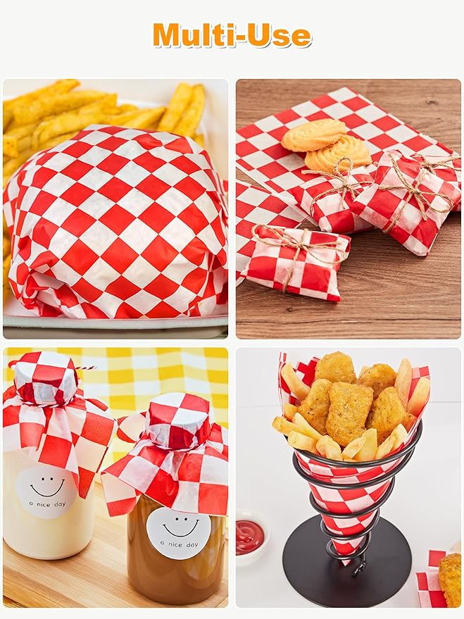 SMARTAKE 12 x 12 Inches Wax Paper for Food, 250 Pcs Non-Stick Hamburger Patty Paper, Square Sandwich Separators Wrapping Paper, for Lunch, Restaurants, Barbecues, Picnics, Parties, Red Plaid