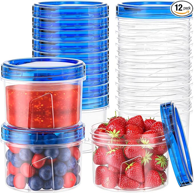 12 Pack-16 OZ Freezer Storage Containers, Small Plastic Containers with Twist Top Lids, BPA Free Food Storage Containers, Reusable Soup Container Microwave/Dishwasher Safe
