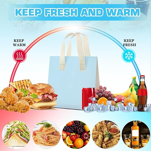 Kacctyen 100 Pcs Insulated Take Out Bags Bulk 9.5 x 6 x 9.5 in Thermal Insulation Food Bag for Coffee, Milk Tea, Hot Cold Food, Delivery Cooler Bag for Catering Restaurant Grocery Picnic (Light Blue)