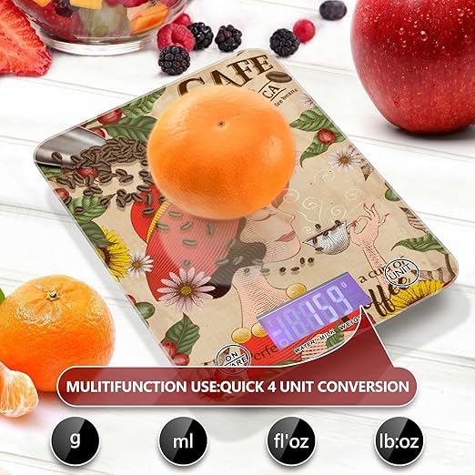 Food Scale Kitchen Digital Scale Food Ounces and Grams Dieting Baking Cooking Waterproof Glass Panels LCD Display,4 Units Scale Tare Function 1997