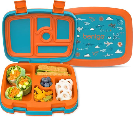 Bentgo Kids Prints Leak-Proof, 5-Compartment Bento-Style Kids Lunch Box - Ideal Portion Sizes for Ages 3-7, Durable, Drop-Proof, Dishwasher Safe, & Made with BPA-Free Materials (Planes)
