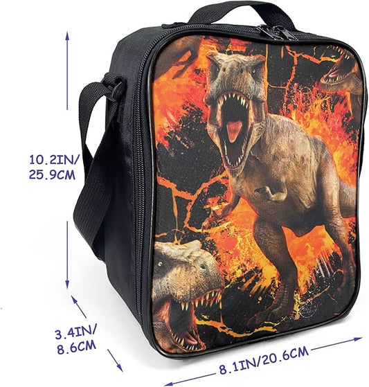 Insulated Lunch Bag for Kids, Boys Lunch Box, Dinosaur Lunch Bag with Shoulder Strap, School Bento Lunch Box for Kids Toddlers Teens, Aesthetic Cute Black Reusable Cooler Thermal Meal Tote Kit