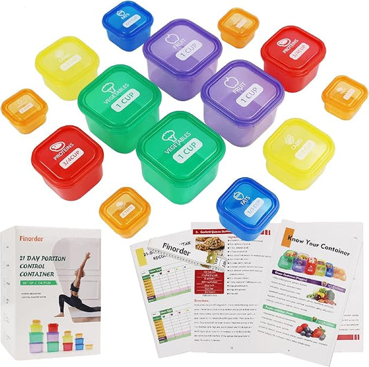 Finorder 21 Day Portion Control Container Kit (14-Piece) with Complete Guide, BPA Free Food Portion Container Set for Meal Prep, 21 Day Lose Weight System (HN-PC)