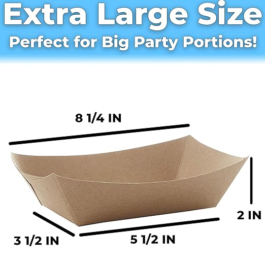 Avant Grub Eco Friendly USA-Made 3lb Food Holder Trays, 50-Pack. Compostable Kraft Paper Dishware Plates for Diners or Concession Stands. Sturdy Disposable 3lb Party Snack Boat. Ideal for Events!