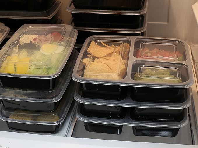 10 Pack - SimpleHouseware 3 Compartment Food Grade Meal Prep Storage Container Boxes (36 ounces)