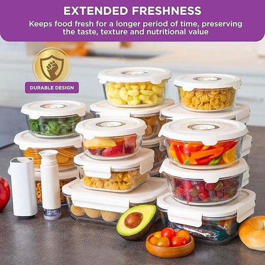 HOLDN’ STORAGE Vacuum Food Storage Containers, Set of 6 Glass Containers plus a Manual Vacuum Pump – Keep Food Fresh Longer, BPA-Free Glass, Leak-Proof, Ideal for Meal Prep, Marinating.