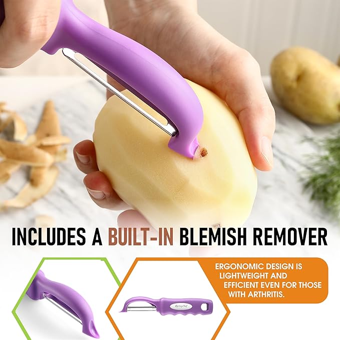 Spring Chef Premium Swivel Vegetable Peeler, Orchid & Stainless Steel Magnetic Measuring Cups, Set of 7, Black - 2 Product Bundle