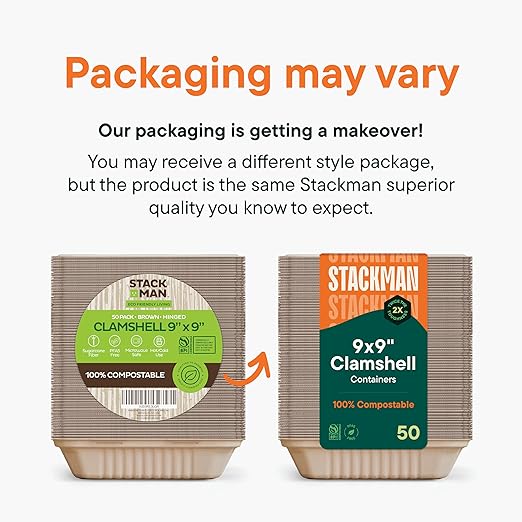 100% Compostable To Go Containers 9x9" Clamshell Take Out Food Container with Hinged Lid - Disposable Togo Plates - Biodegradable Eco-Friendly Takeout Box Made of Sugar Cane Bagasse [50-Pack]