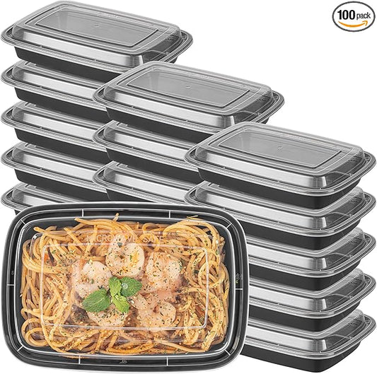 Restaurantware Asporto 16 Ounce To Go Boxes 100 Microwavable Round Soup Containers - Clear Plastic Lids Included Do Not Contain BPA Black Plastic Catering Food Containers Disposable