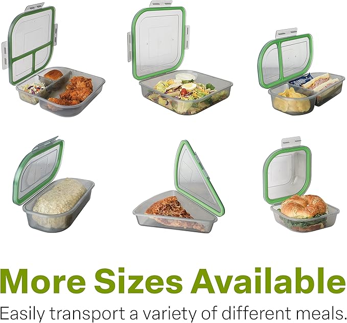 Assorted Size To-Go Food Containers, Pack Of 3, Reusable, Microwave Safe, Smoke/Green, NSF Certified, Smoke/Green
