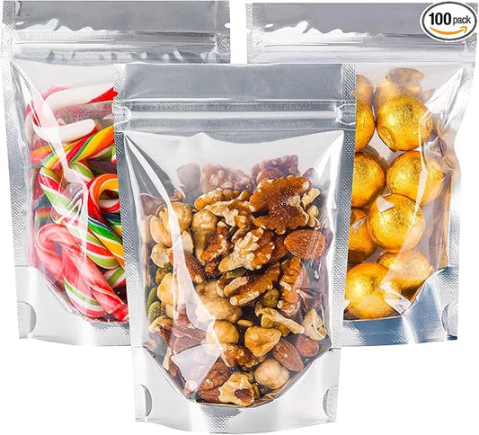 100 PACK Mylar Bags for Food Storage and Resealable Bags for Small Business Packaging Supplies Great for Party Favor Food Storage Bags (Silver,4x6Inches)