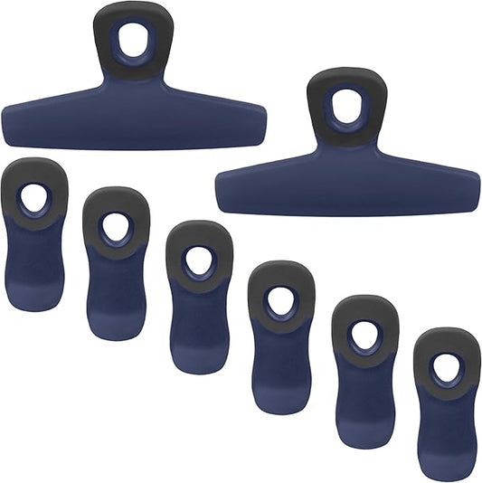COOK WITH COLOR Bag Clips, Heavy Duty Chip Clip and Refrigerator Magnet Clips for Food Storage with Air Tight Seal Grip for Snack Bags and Food Bags (Blue, Pack of 8)