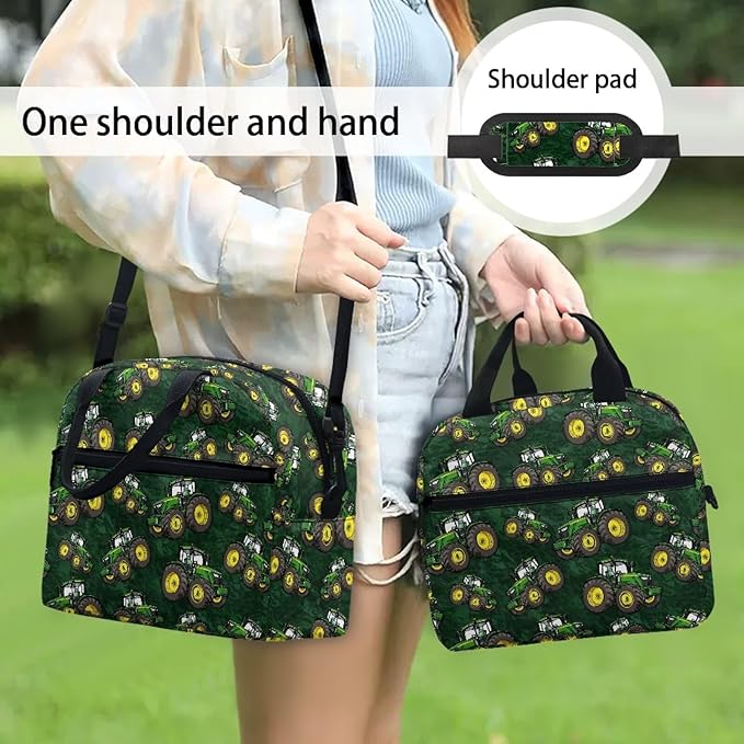 Showudesigns Truck Insulated Lunch Bags for Boys 8-12 Kids Lunch Box Lightweight Food Cooler Tote Bag Primary School Shopping Bag with Shoulder Strap Thermal Organizer Green