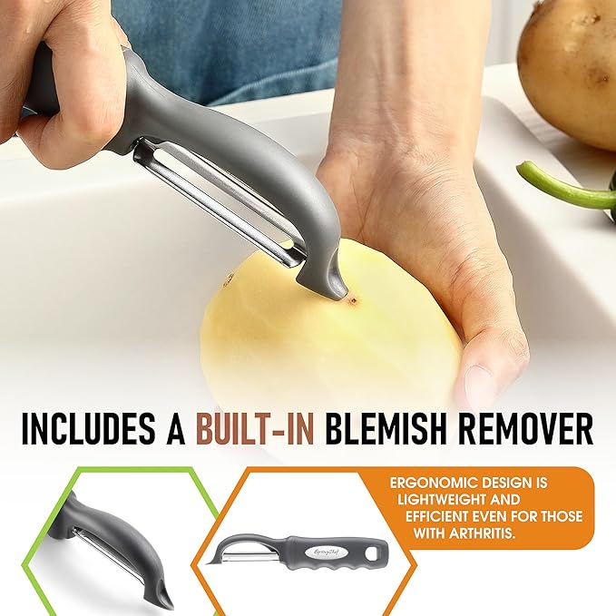 Spring Chef Premium Swivel Vegetable Peeler, Gray & Stainless Steel Magnetic Measuring Cups, Set of 7, Black - 2 Product Bundle