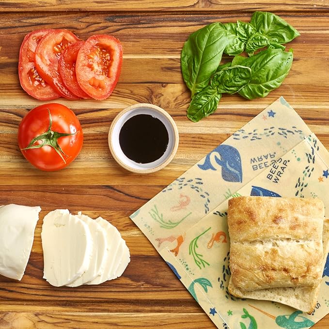 Bee's Wrap Vegan Beeswax Wraps for Food - Under the Sea Sandwich Bag & Snack Bag, Made in USA Reusable & Organic Food Wraps, Sandwich Wrap - Eco-Friendly Alternative to Aluminum Foil & Plastic Wrap