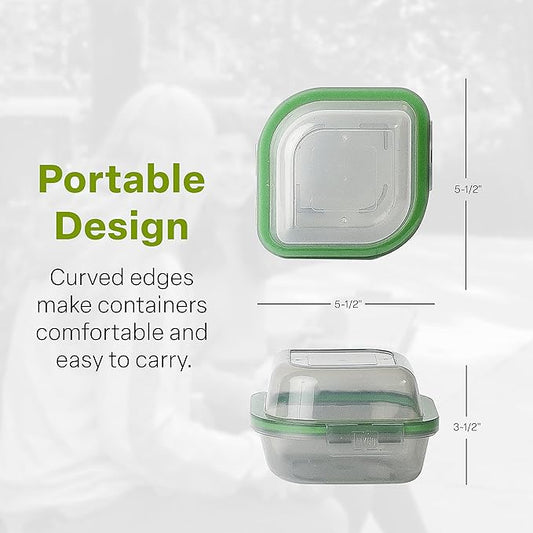 Bun Sized To-Go Compartment Container, 5-1/2" X 5-1/2" X 3-1/2" Reusable, Microwave Safe, NSF Certified, Smoke/Green
