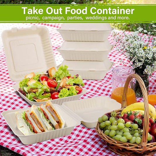 greensight Clamshell Take Out Food Container 100 Pack, 9X9 Compostable Food Container, Disposable To Go Boxes, Made From Eco-Friendly Biodegradable Sugarcane Fibers