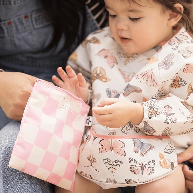 Tiny Twinkle 3 Pack Reusable Snack Bags - Machine Washable, PFAS, PVC, BPA, Phthalate-Free Reusable Baby and Toddler Food Safe Snack Bags (Pink Checkers)